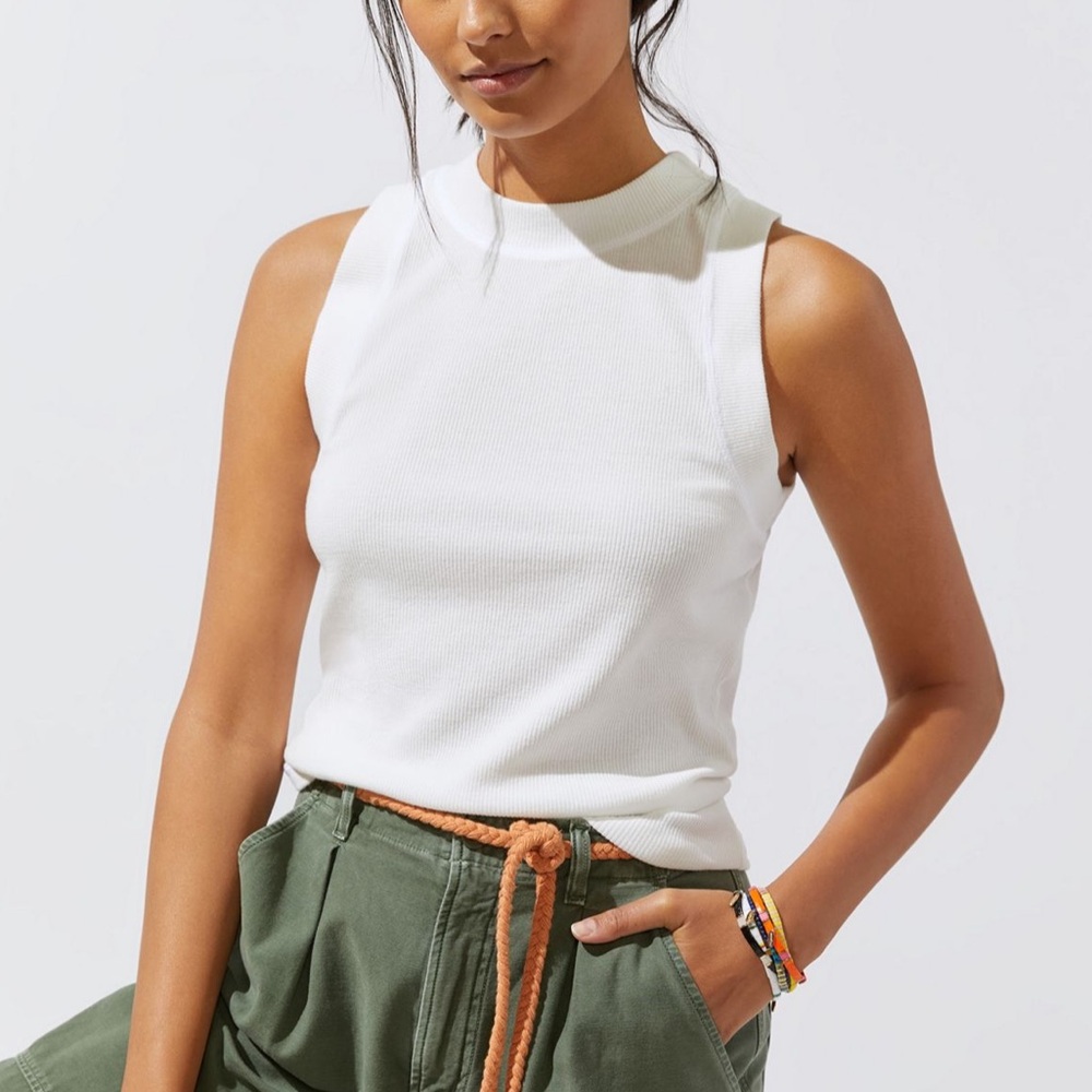 T.La White Ribbed Mock Neck Tank Top